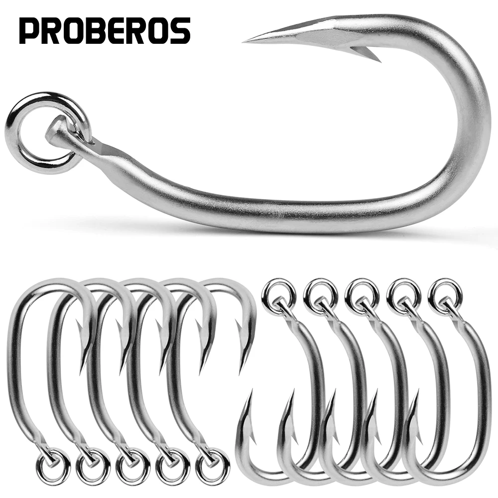 

PROBEROS 10pcs Large Stainless Steel Fishing Hooks 12/0-16/0 Sharp Barbed Saltwater Heavy Duty Tuna Fishing Hook for Sea Fishing
