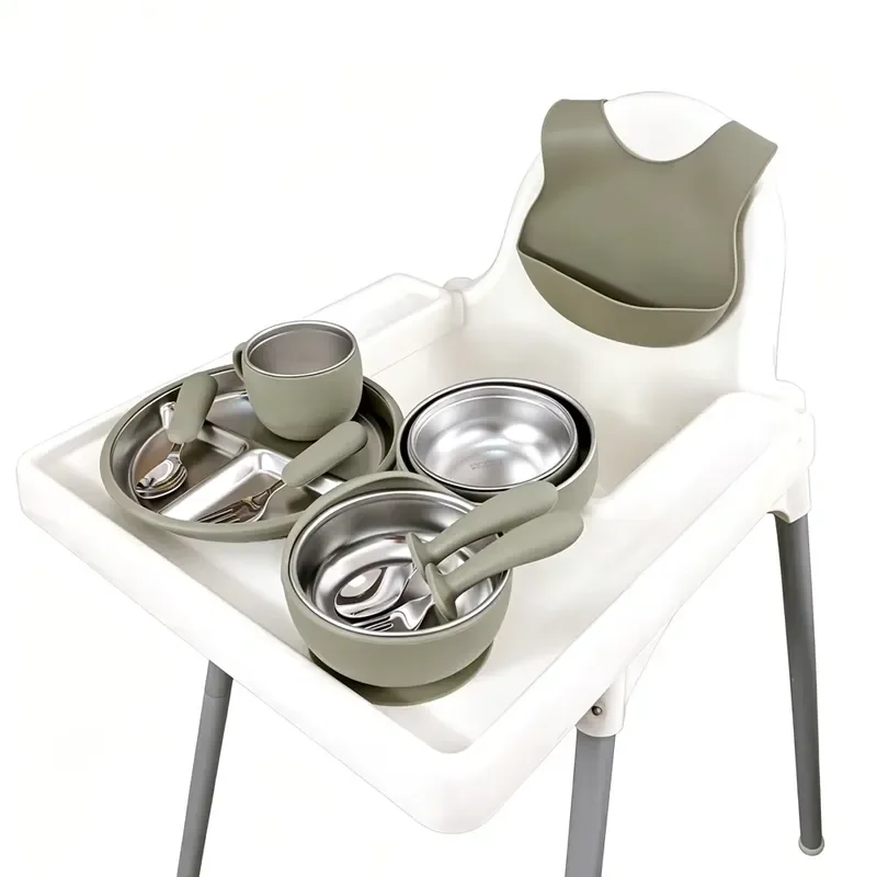 Food grade silicone newborn tableware set, baby feeding supplies, toddler tableware, heat-resistant silicone baby tableware