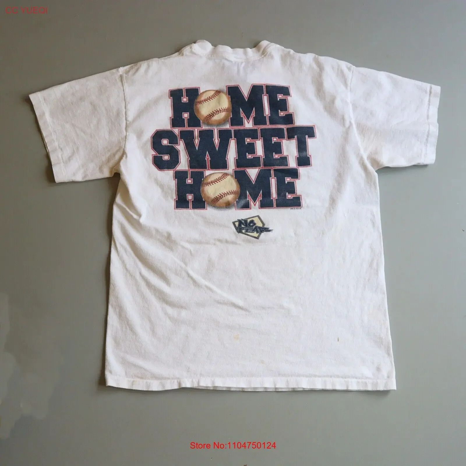 Vintage No Fear Home Sweet Camiseta de béisbol Grandes medidas Medio vintage Lavado moda Suave Cómodo ropa de diseñador