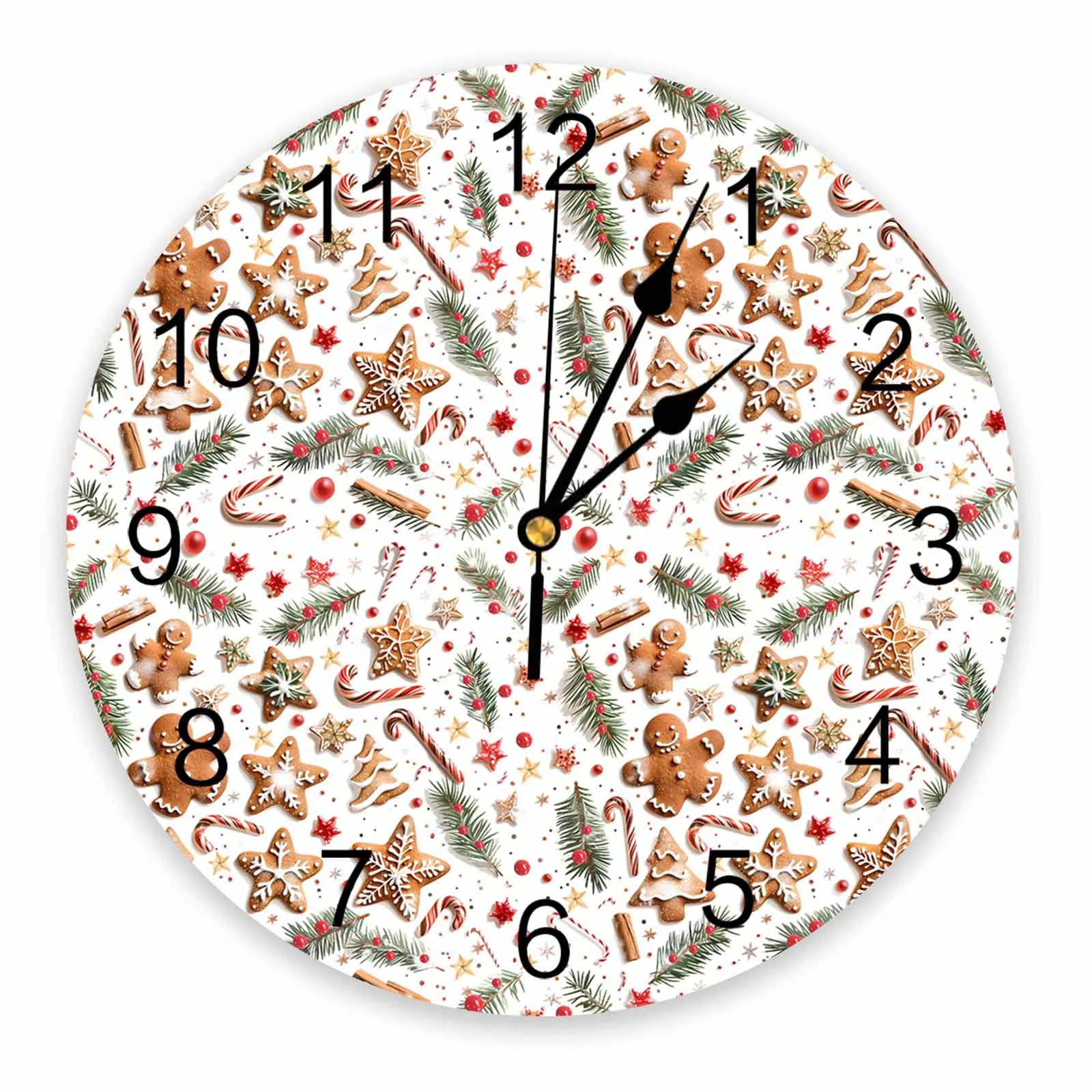 Christmas Berries Pine Needles Stars Wall Clock Large Modern Kitchen Dinning Round Wall Clocks Bedroom Silent Hanging Watch