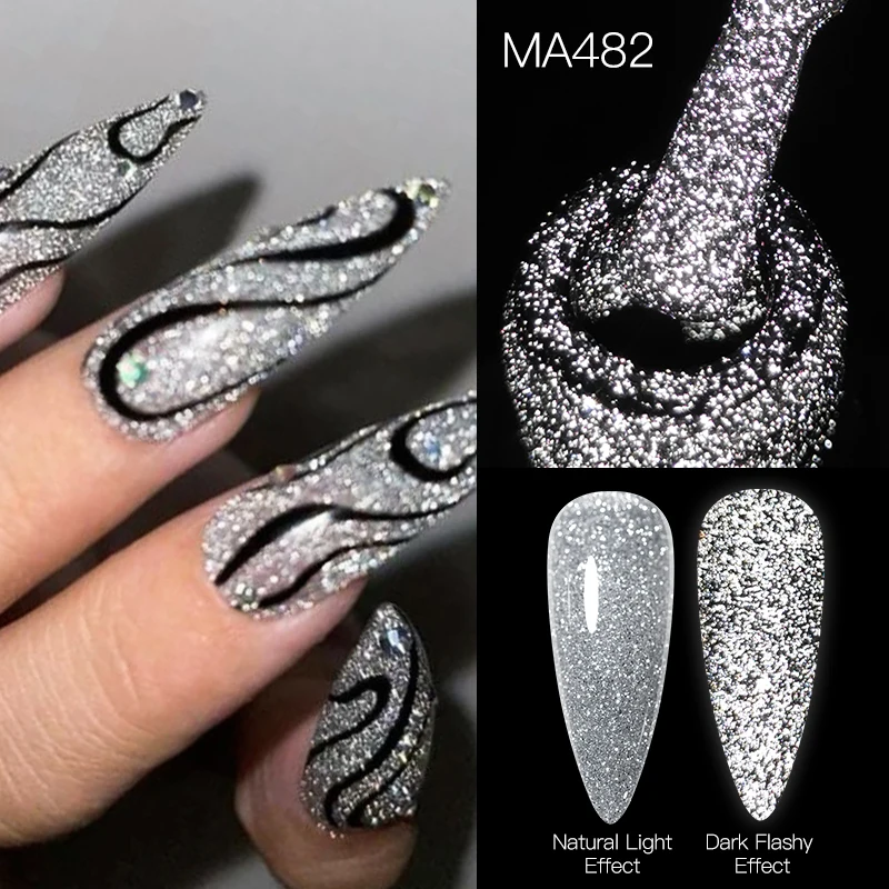MEET ACROSS 7ml Red Sparkling Glitter Nail Art Gel,Soak Off UV/LED Needed,Semi Permanent Long Lasting Gel Varnish Manicure DIY