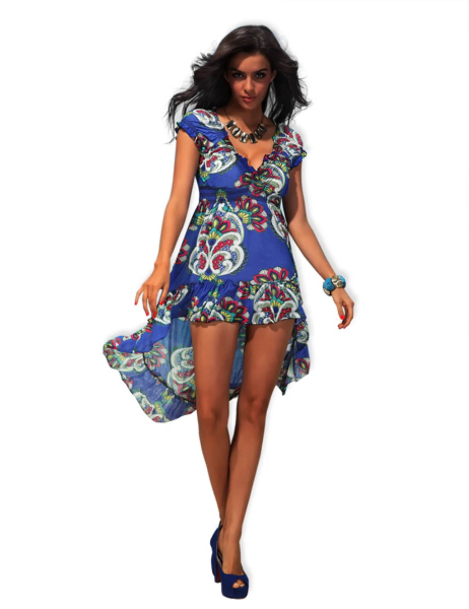 Robe longue d'été smockée à fleurs pour femmes, sans manches, à volants, bretelles Spaghetti, longue robe formelle de plage