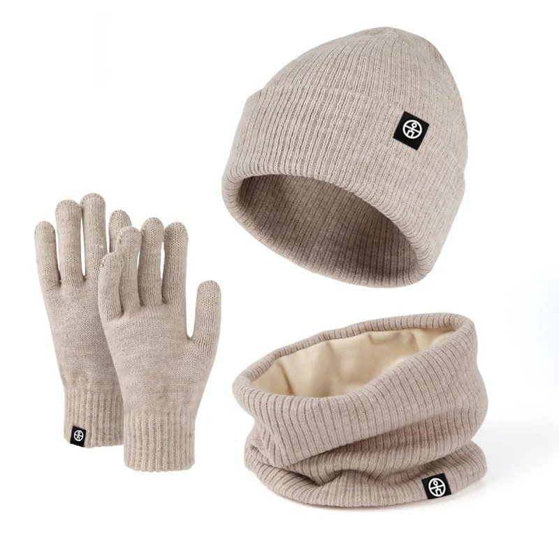 Ensemble de gants à écran tactile pour hommes et femmes, bonnet, chapeau, écharpe, cache-cou, doublé de sourire en tricot chaud, hiver