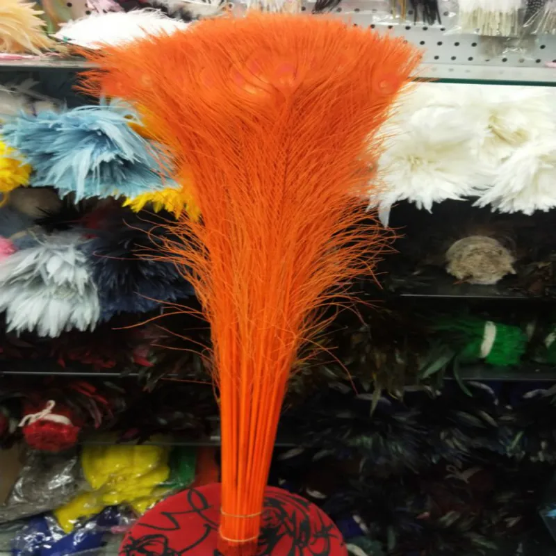 

wholesale high quality 100pcs Rare natural peacock feather 80-90cm / 32-36inch decorative diy orange