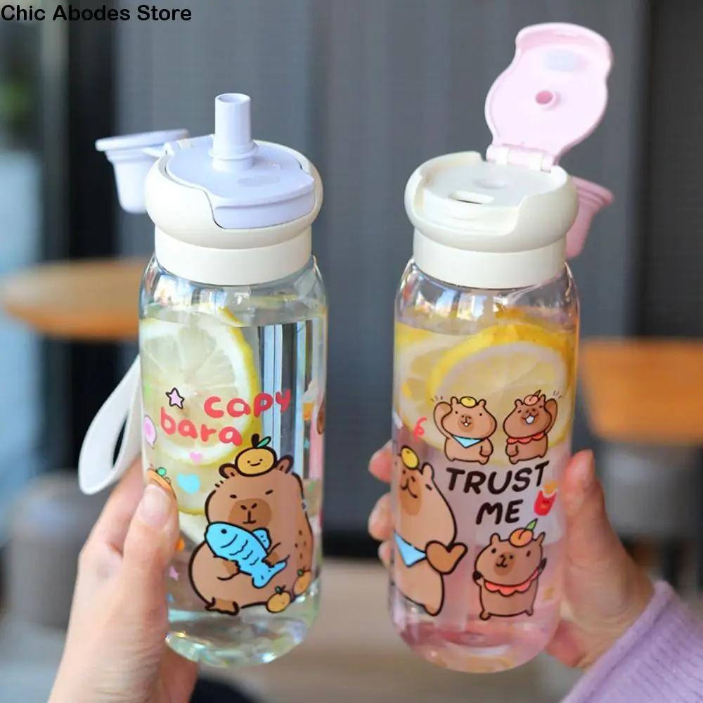 

Drinkware 750ml Capybara Water Bottles Cute Cartoon Transparent Plastic Cup Leakproof with Handle Sport Water Bottle Juice