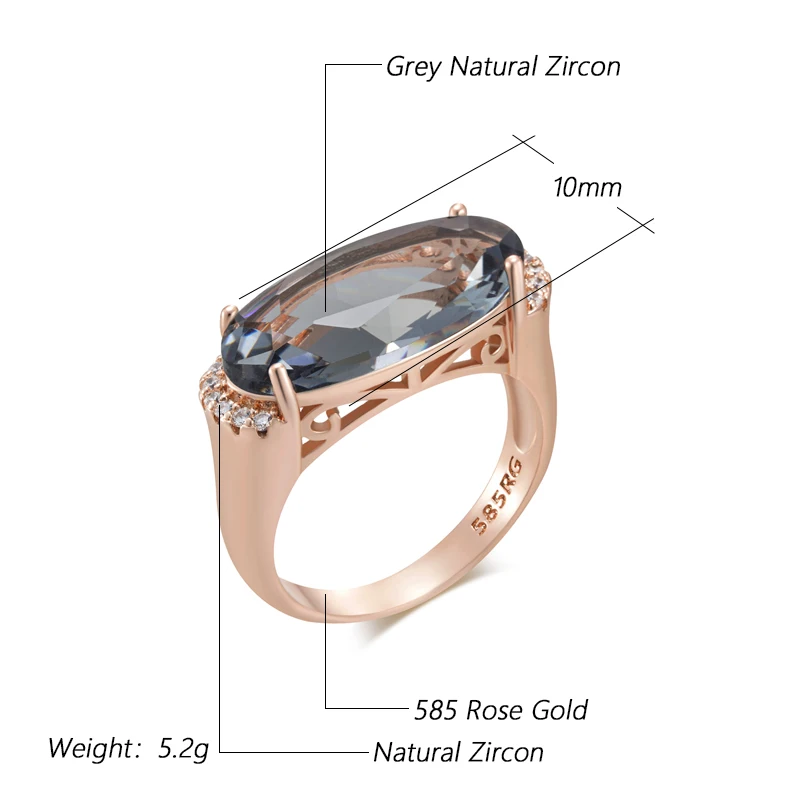 Kinel Hot Grey Big Oval Wedding Rings For Women Trend 585 Rose Gold Color With Natural Zircon High Quality Daily Fine Jewelry
