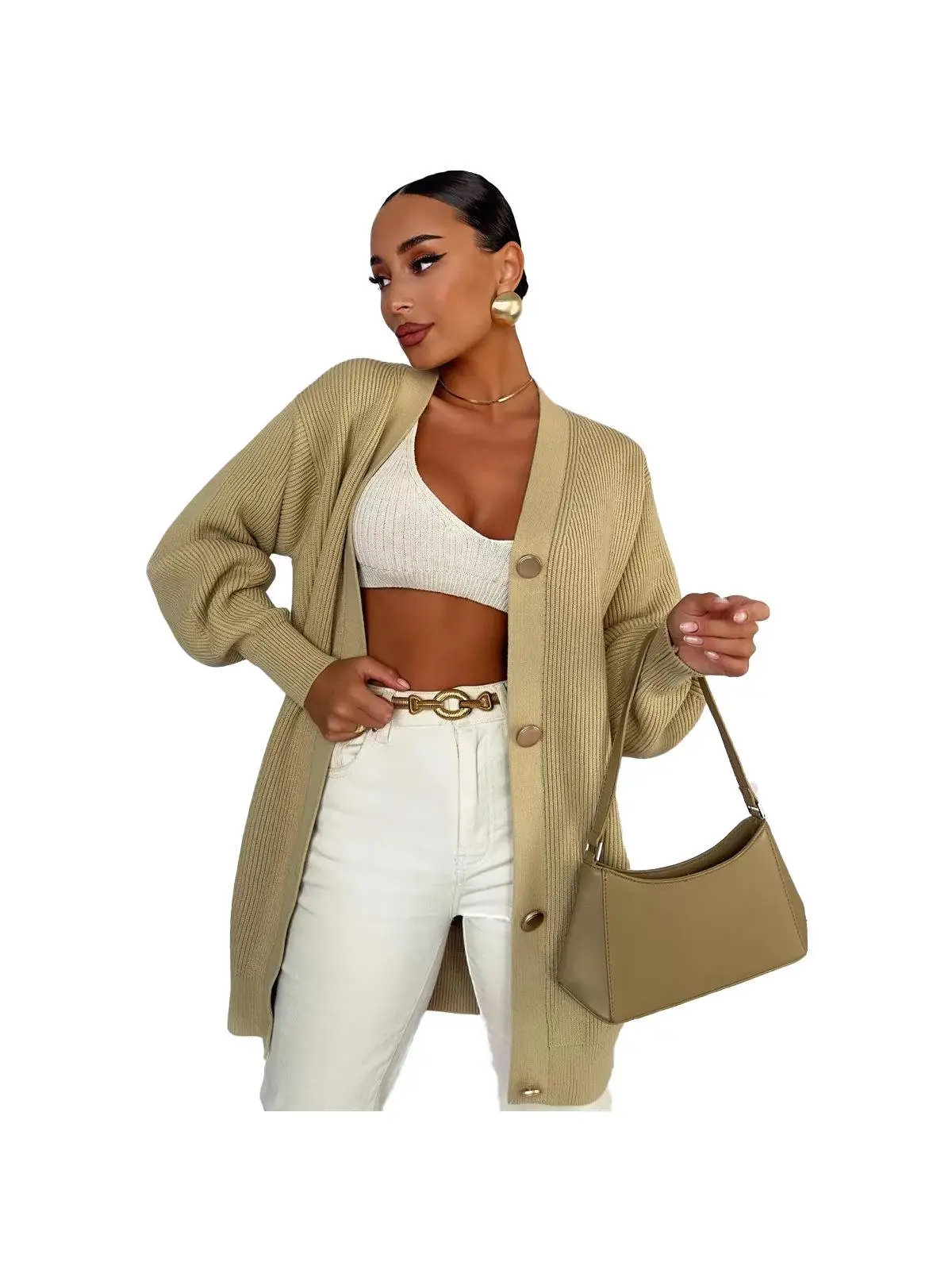 

Новинка 2024, женский вязаный свитер Jaet, повседневный цветной открытый кардиган, свободный длинный пальто из полиэфирного волокна с пузырьками све