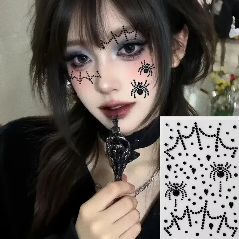 2PCS Shiny Halloween Stickers Self Adhesive Spider Pattern Rhinestones Stickers Convenient Versatile Facial Crystal Stickers