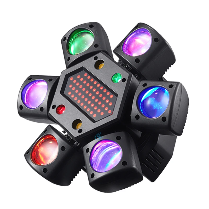 6 Arm LED Beam&Strobe&Laser 3in1 Colorful LED RGB 90W Moving Head Light Red Green Laser Stage DJ Bar Lighting Disco Party Show