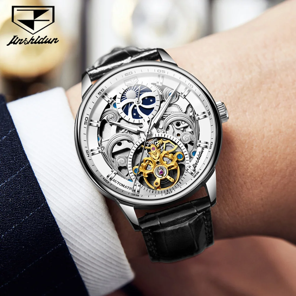 JSDUN 8922 Hollow Skeleton Mechanical Wristwatch Top Brand Waterproof Luminous Watch For Men Original Business Automatic Watches