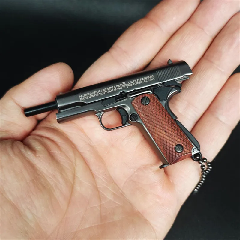 1:3 mango de madera maciza 1911 llavero de Metal modelo de pistola de juguete en miniatura de aleación de pistola colección de juguete colgante de regalo