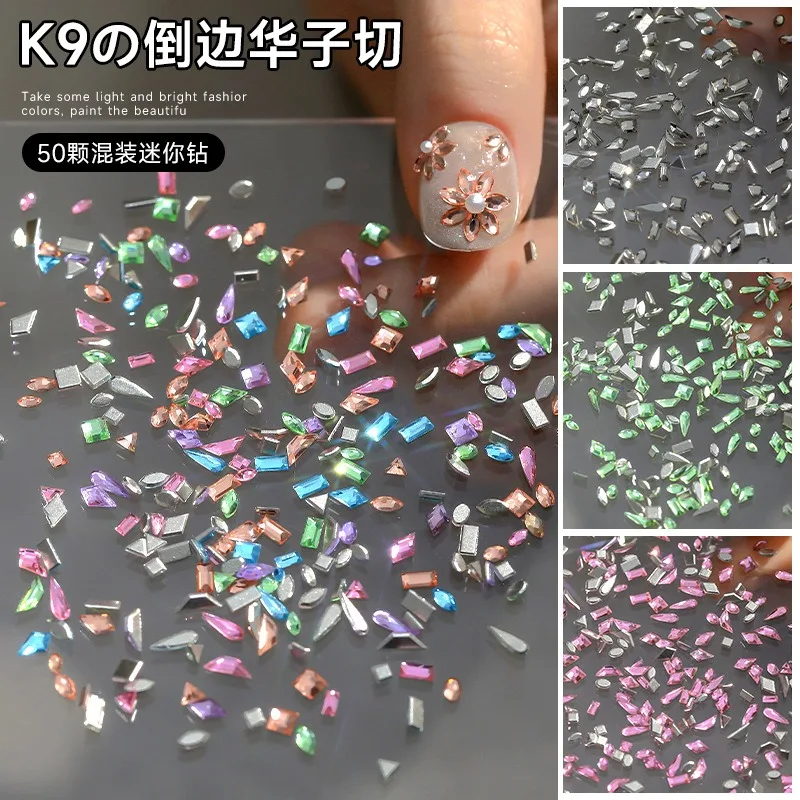 50pcs K9 Nail Accessories Sparkle Mini Flat Crystal Diamond Light Luxury High Quality Inverted Edge Nail Hybrid Accessories