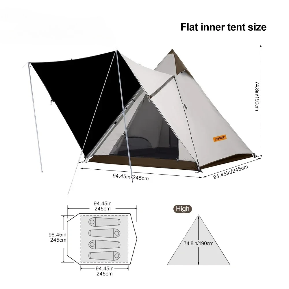 Instant Pyramid Tent 5-8 Person, Waterproof Windproof with Sun Protection, Easy Pop Up Camping Tent for Beach Festival
