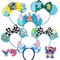 Lilo & Stitch Mickey Mouse Headbands Girls Leaves Ears Hair Bands Angel Mad Hatter Hair Accessories Women Sequins Bow Headwear