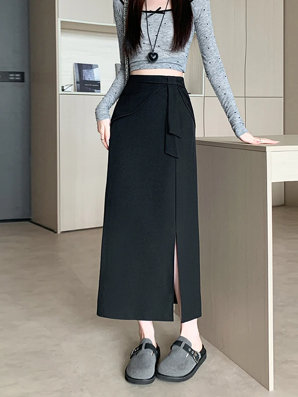 Elegant High-Waist Asymmetrical Slit Suit Skirt Versatile Spring Fashion Ladies' Premium Brand Half-length Skirt