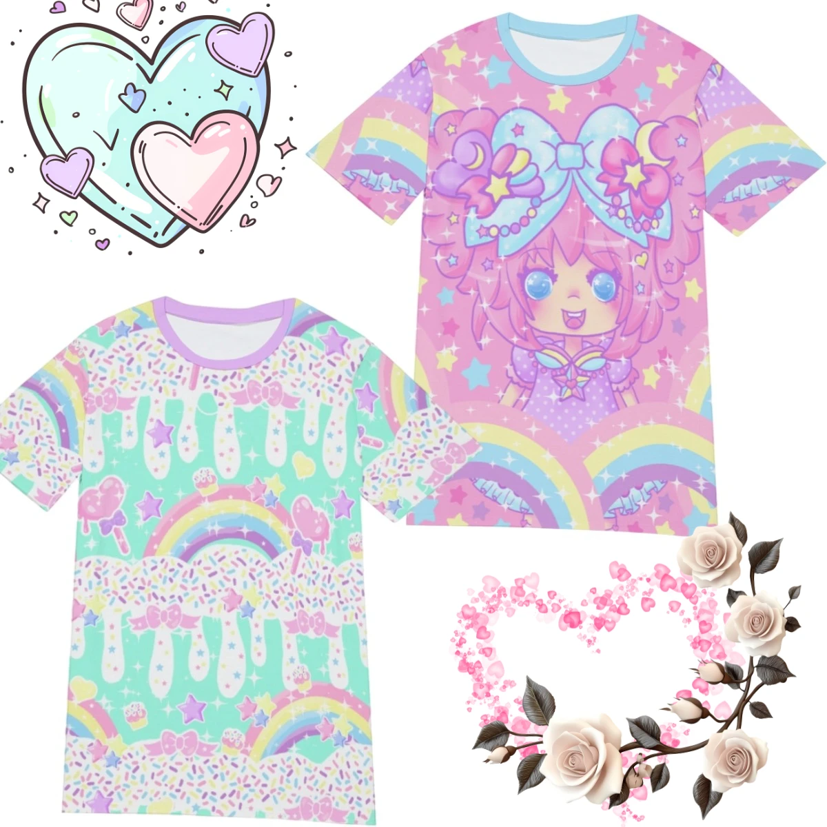 Sommerliches Trendiges Mädchen-T-Shirt im Harajuku-Stil, Kawaii Locker Geschnittenes Übergroßes Atmungsaktives Kurzarm-Shirt für Erwachsene im Y2K Millennium Fashion Style