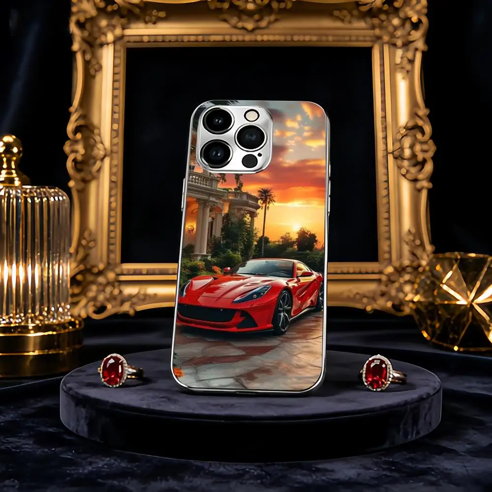 

Classic super red sports car Phone Case Silver electroplated glass phone case for iPhone 17/16/15/14/11/12/13 Pro Max