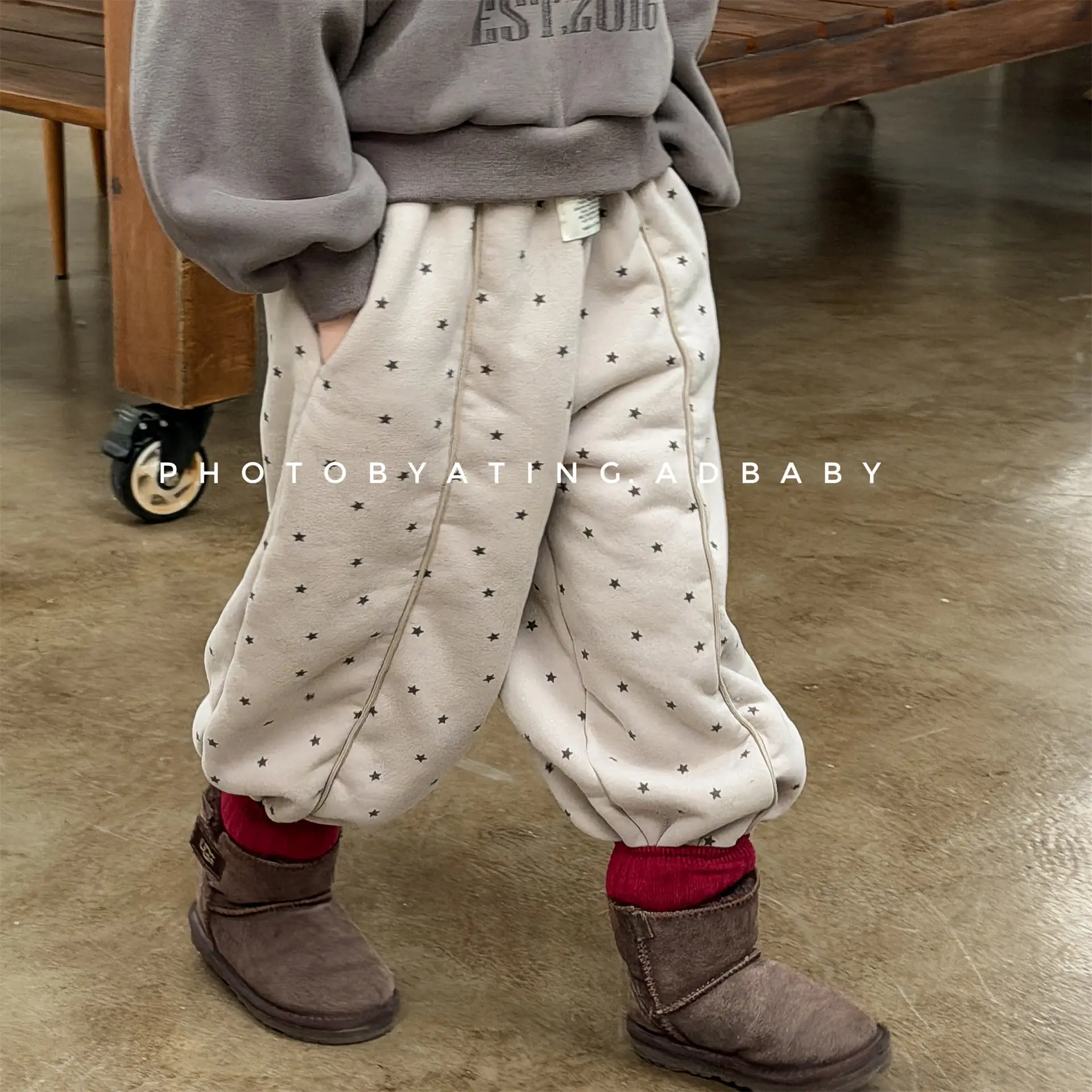 2026 New Winter Toddlers Kids Printed Trousers Fleece Lining Thicken Warm Korean Style Children Sweat Pants  1-8Years