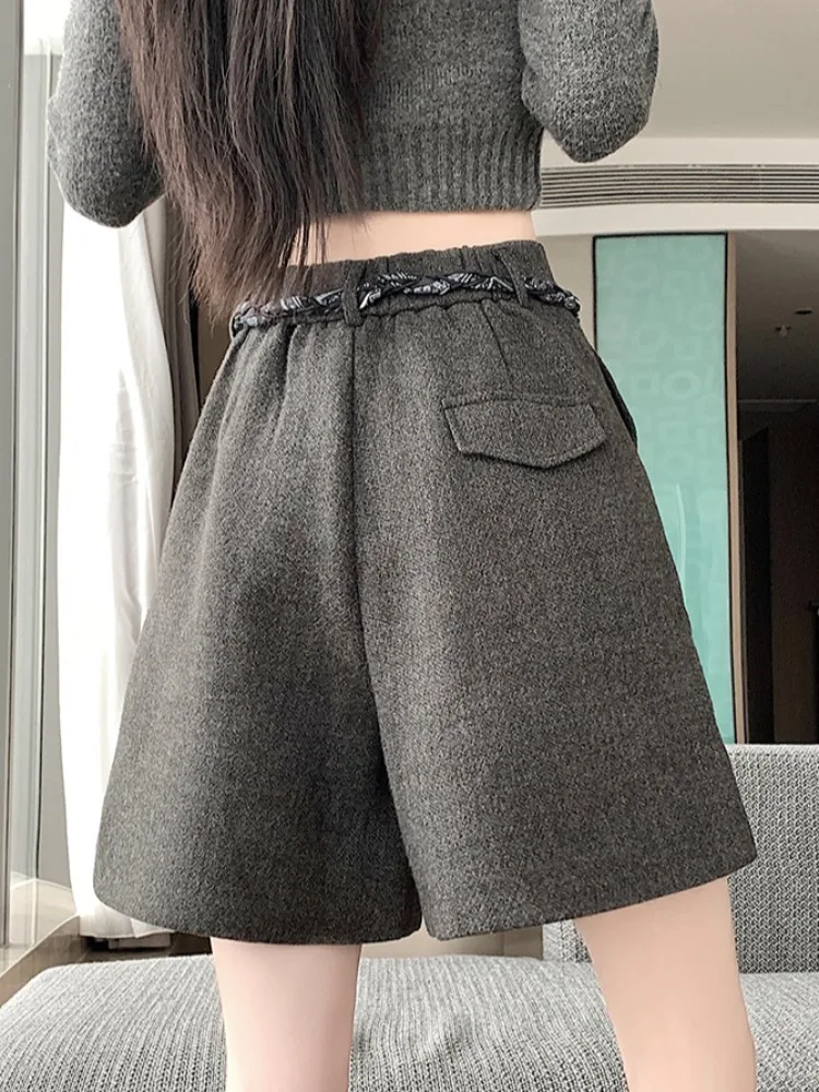 Deep ey Thi Pantaloni invernali da donna a cinque quarti in lana a vita alta a gamba larga Pantaloni casual con cerniera a gamba dritta comodi