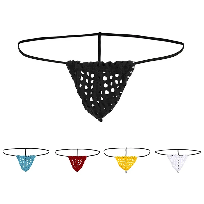 Men's Panties Hollow Out Low-Waist Lingerie See Through Underwear Mesh Backless Thongs