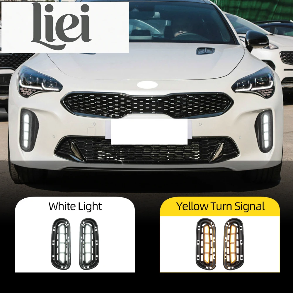 LIEI 2PCS Fog lamp For Kia Stinger 2017 2018 2019 2020 2021 2022 with Yellow Turn Signal Function Car DRL LED Daytime Running Li