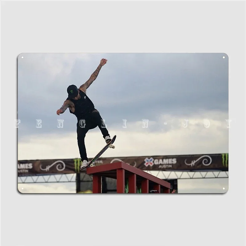 Nyjah Huston-Póster de placa de Metal para Club, hogar, Pub, garaje, pintura Mural Vintage, cartel de estaño