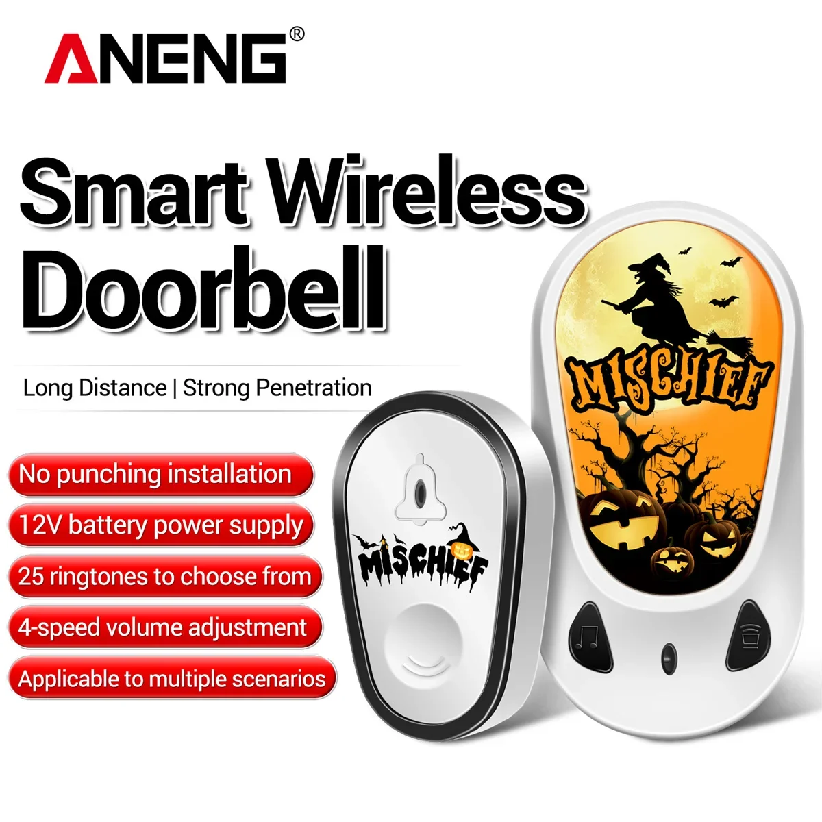 ANENG Smart Wireless campanello 4 regolazione del Volume 1000FT 25 chimes regolazione del Volume trasmettitore remoto chiamata campanello ricevitore