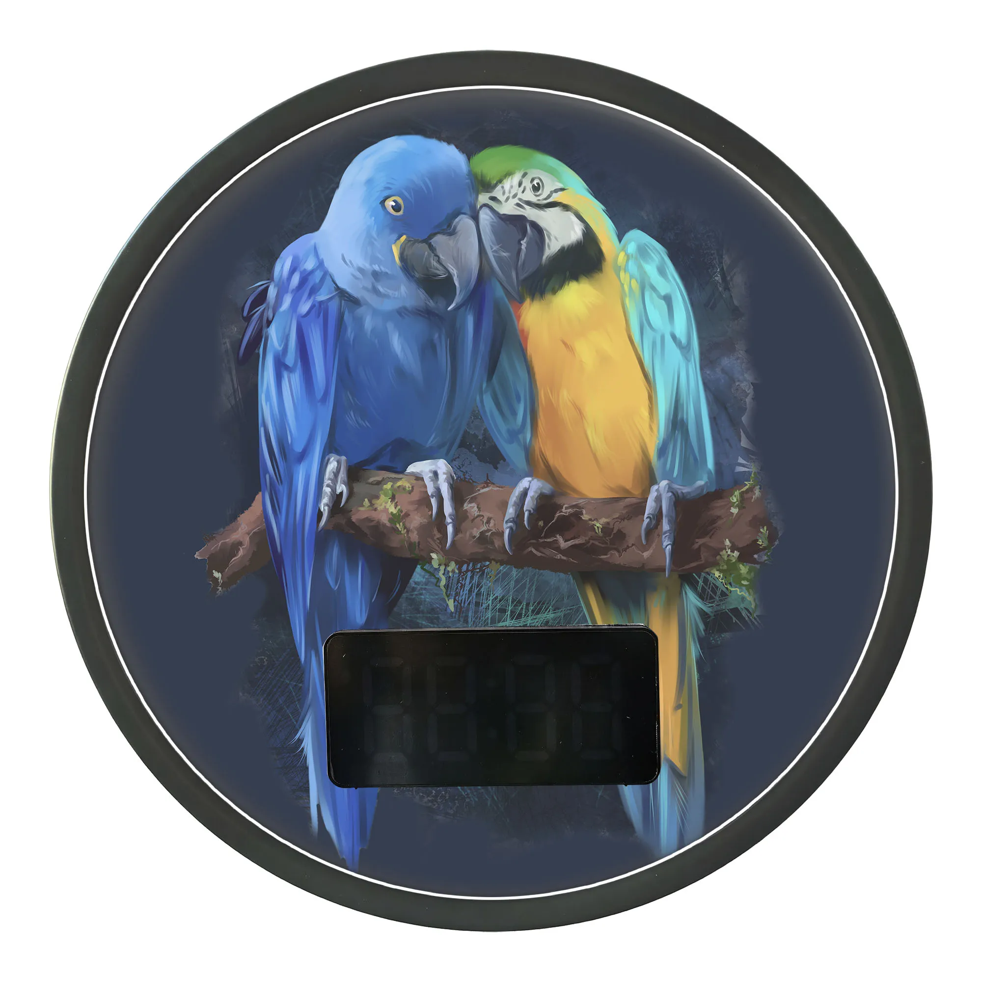 Macaw Parrots LED Digital Wall Clock With Room Temperature Readout Calendar Date Alarm Snooze Exotic Bird Illuminated Wall Clock