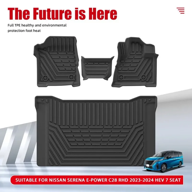 Custom TPE Floor Mats For Nissan Serena E-Power C28 2023-2024 RHD 7-Seater Waterproof All-Weather Liners Non-Slip