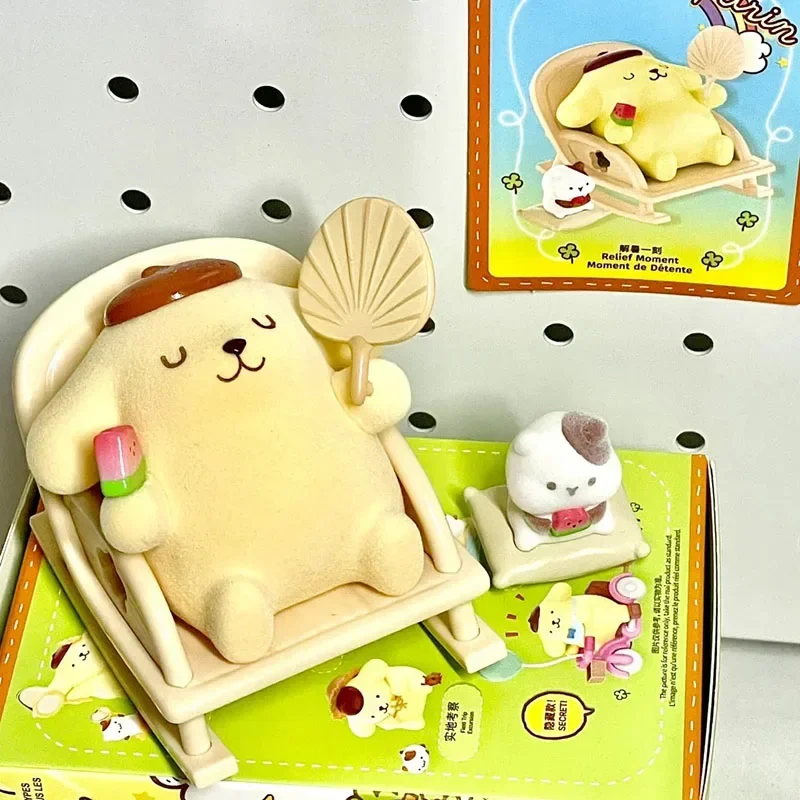 Sanrio Childhood Four Seasons Series Blind Box Flocking Action Figure Pudding Dog Surprise Box Model Ornament Collect Gift Toys