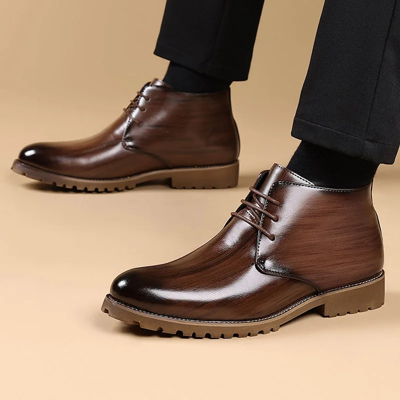 Fashionable Autumn New Men's Business Banquet Leather Shoes Luxury Brand Men's Comfortable Lace Up Casual Non Slip Short Boots