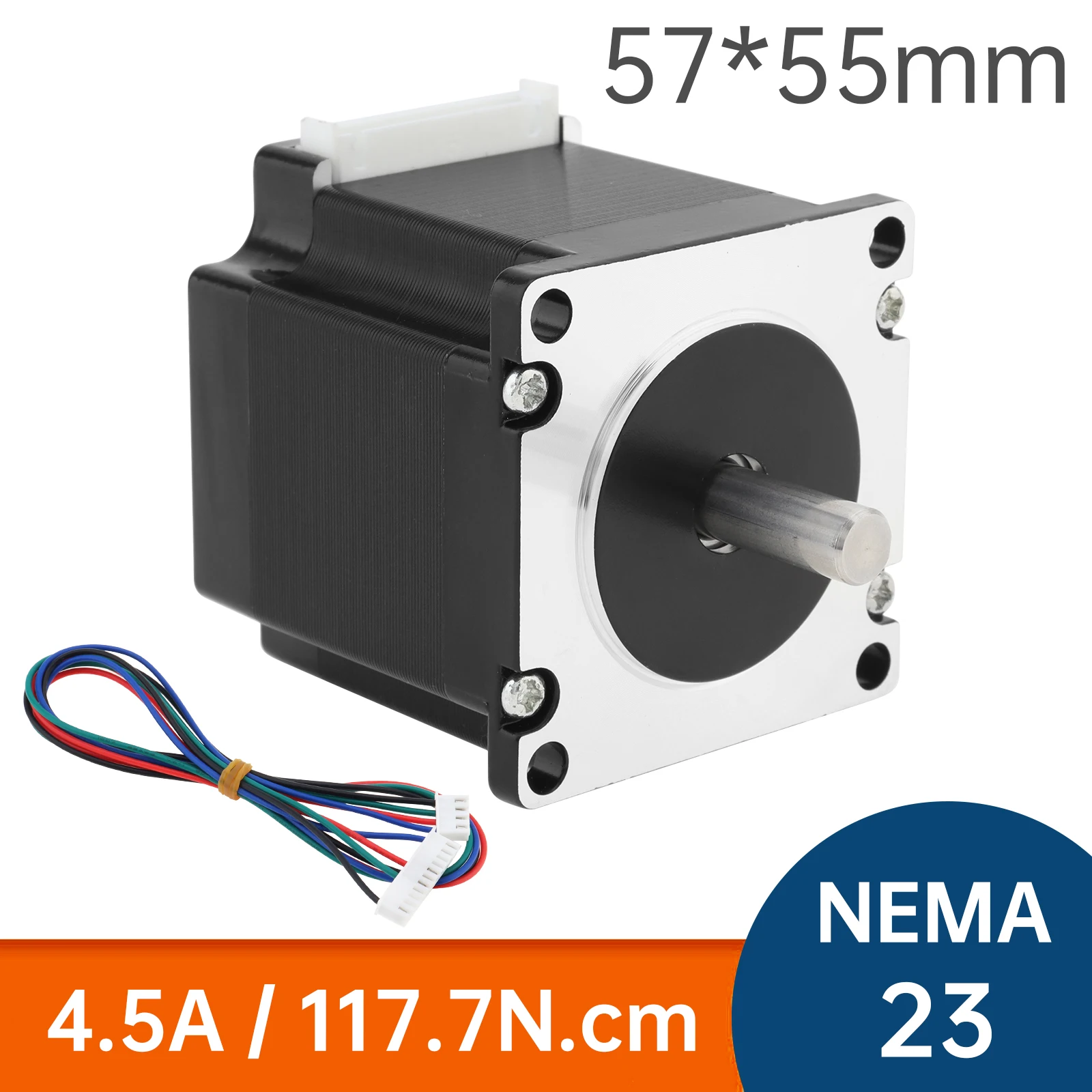 Nema 23 Stepper Motor 40/55/80mm Body 117.7N.cm(166.7oz.in) 4.5A 8mm-Shaft 2-Phase 4-Wire 1.8-Deg for DIY CNC Mill / 3D Printer