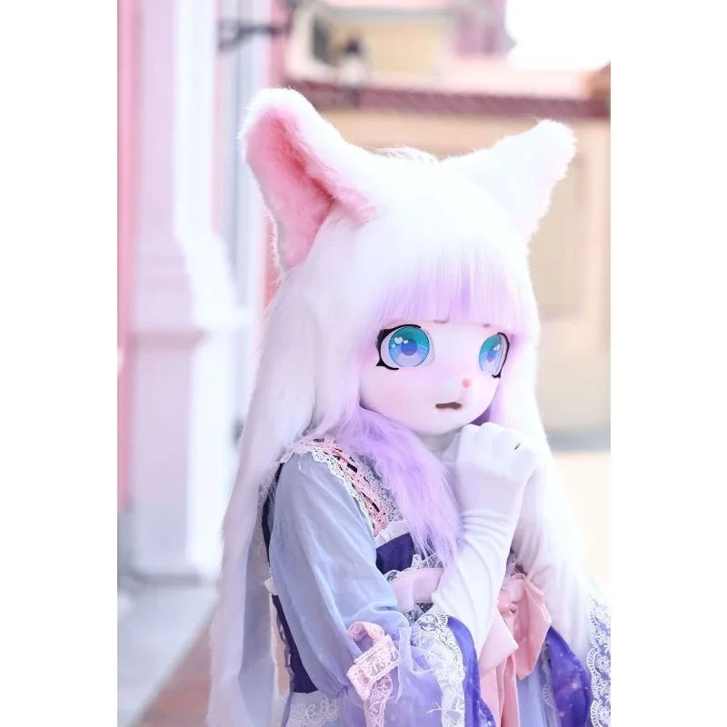 Fursuit-Kopfmaske Kigurumi Kig Furry Cosplay-Kostüm mit Pfoten und Schwanz Comiket Furry Kopfmaske Katze Hase Tier-Cosplay-Kostüm