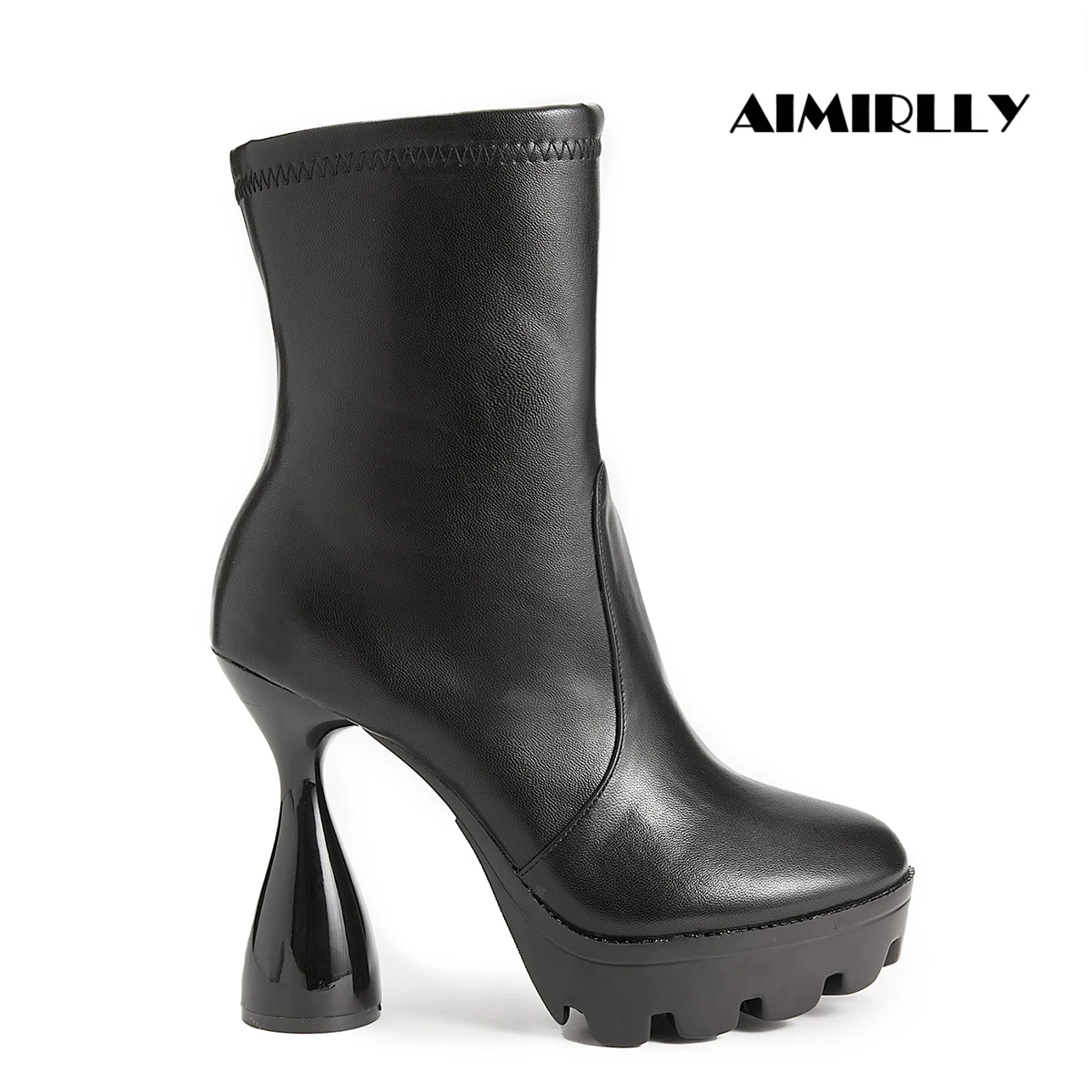 

Women's High Heels Platform Ankle Boots Round Toe Wine Glass Heel Autumn Winter Ladies Booties Black Full Zipper