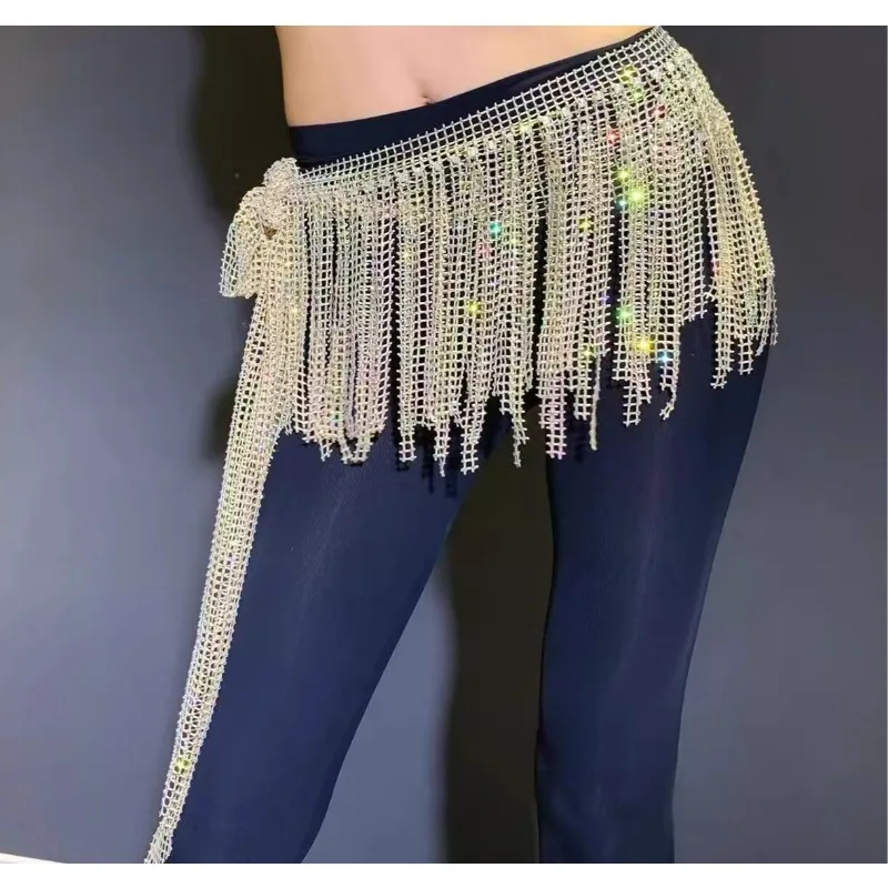 

Customized Belly Dance Belt Classic Mesh Diamond Hip Scarf with Tassel Waist Chain Exotic Dancewear Samba Carnival Costumes
