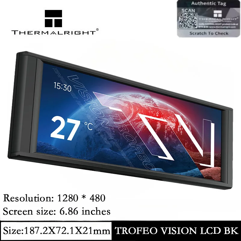 

Thermalright TROFEO VISION LCD Black Resolution 1280*480 6.86 in Full-color LCD Display Screen USB Type-C Support Magnetic Case
