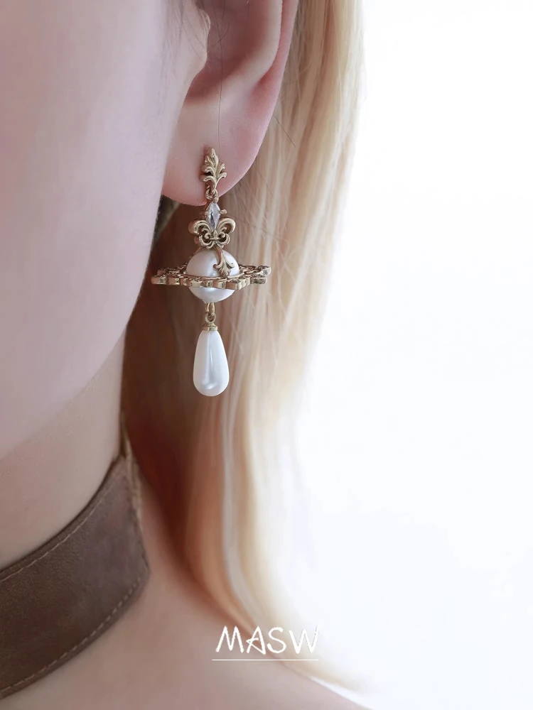 MASW Original Design Simulated Pearl Planet Earrings For Women Party Gifts Modern Jewelry Temperament Pretty Ear Accessories