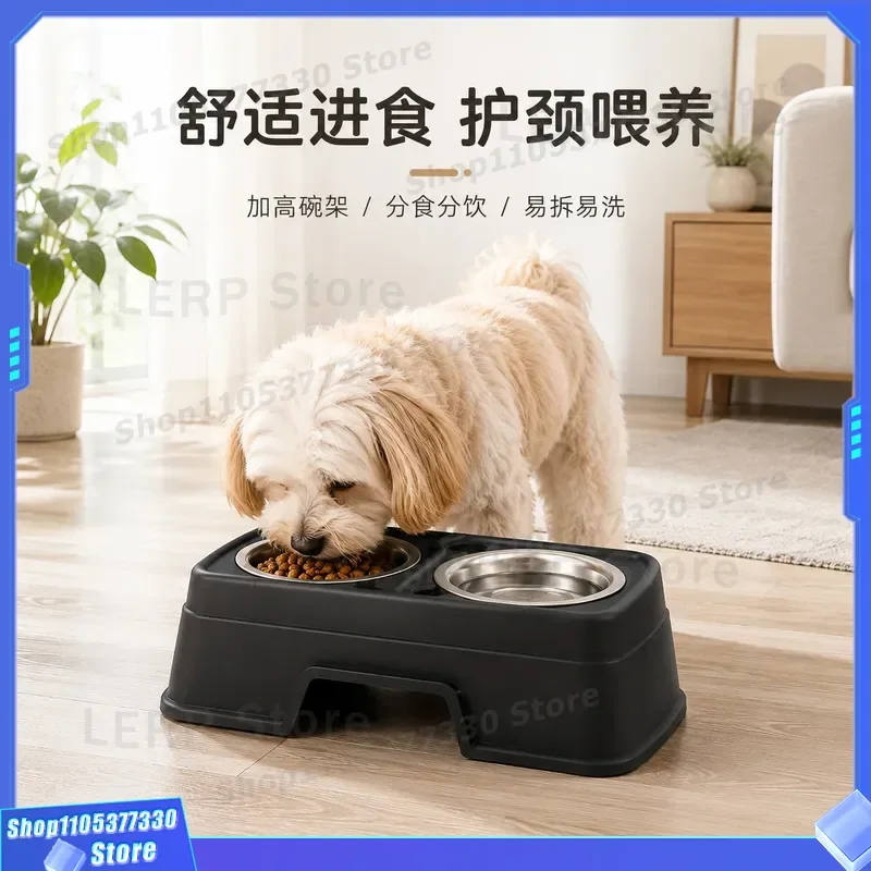 Stainless Steel Double Dog Bowl Anti Spill Tilt Design Non Slip Pet Feeder for Small Medium Cats Easy Clean Food Water Basin