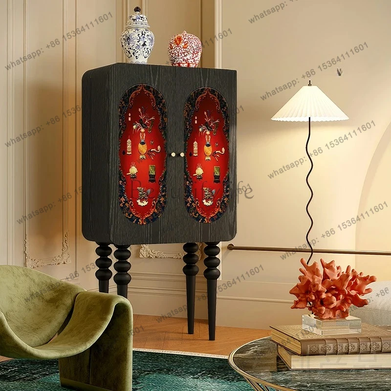 

yj9 French Chinese style antique locker living room bedroom high-footed storage cabinet solid wood painted custom medieval locke
