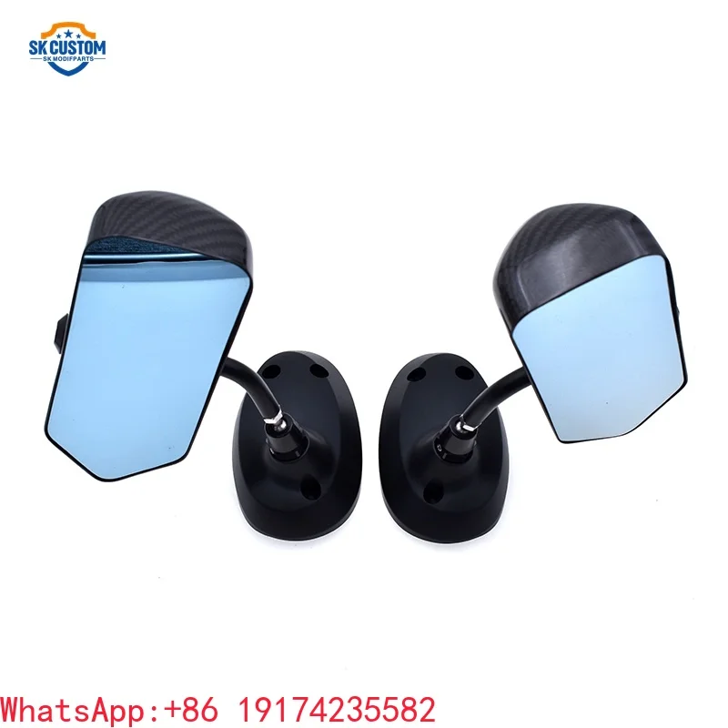 -For Toota GT86 Real Carbon Fiber Side Mirror Craft Square F1 Style Rearview Mirror With Blue Tint