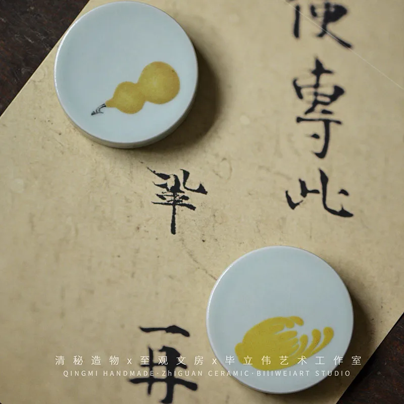 1pcs Creative Round Ceramic Paperweight for Calligraphy, Chinese Writing Desk Decor 7 cm