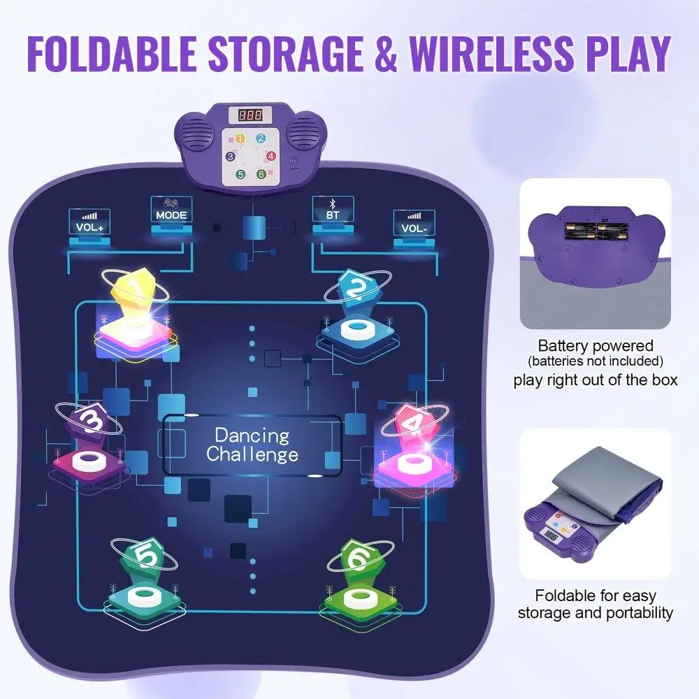 for kids Dance Mat Wireless Bluetooth Dance Pad Toy Gift for Girls Age for 3 and Up Interactive Fun Activity