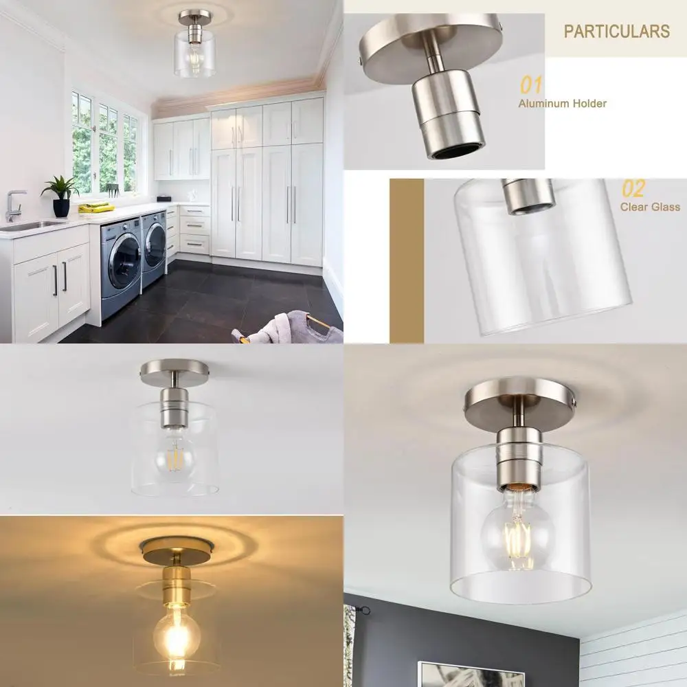 

Modern Brushed Nickel 2-Pack Semi-Flush Ceiling Lights for Hallways, Closets, and Entryways