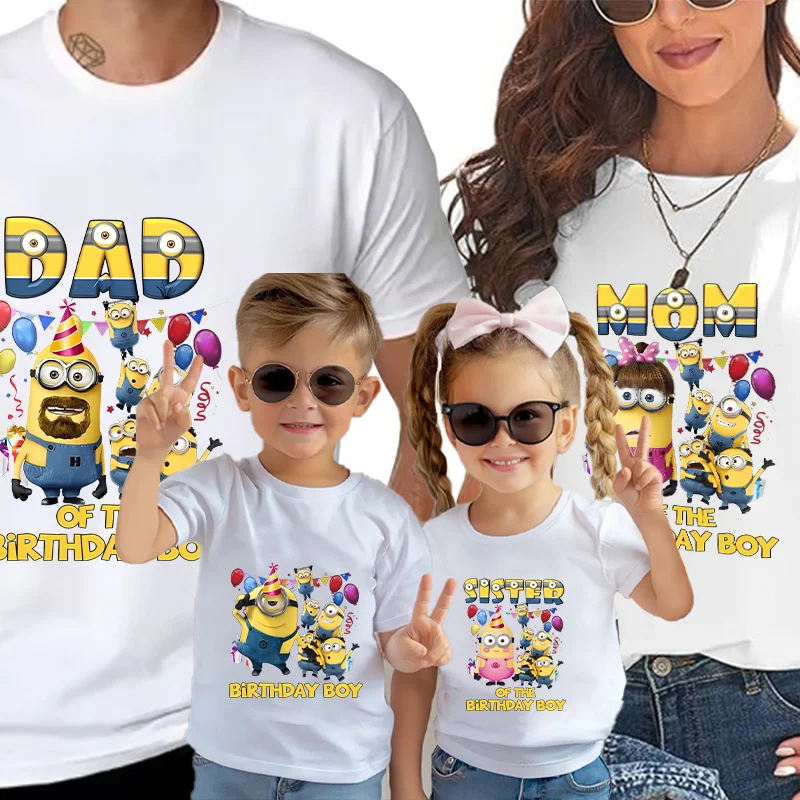 Minionses Boys Birthday Party T-shirt Dad Mom Family Brothers and Sisters T-shirts Women Men Fashion Summer Fashion Tops Gifts