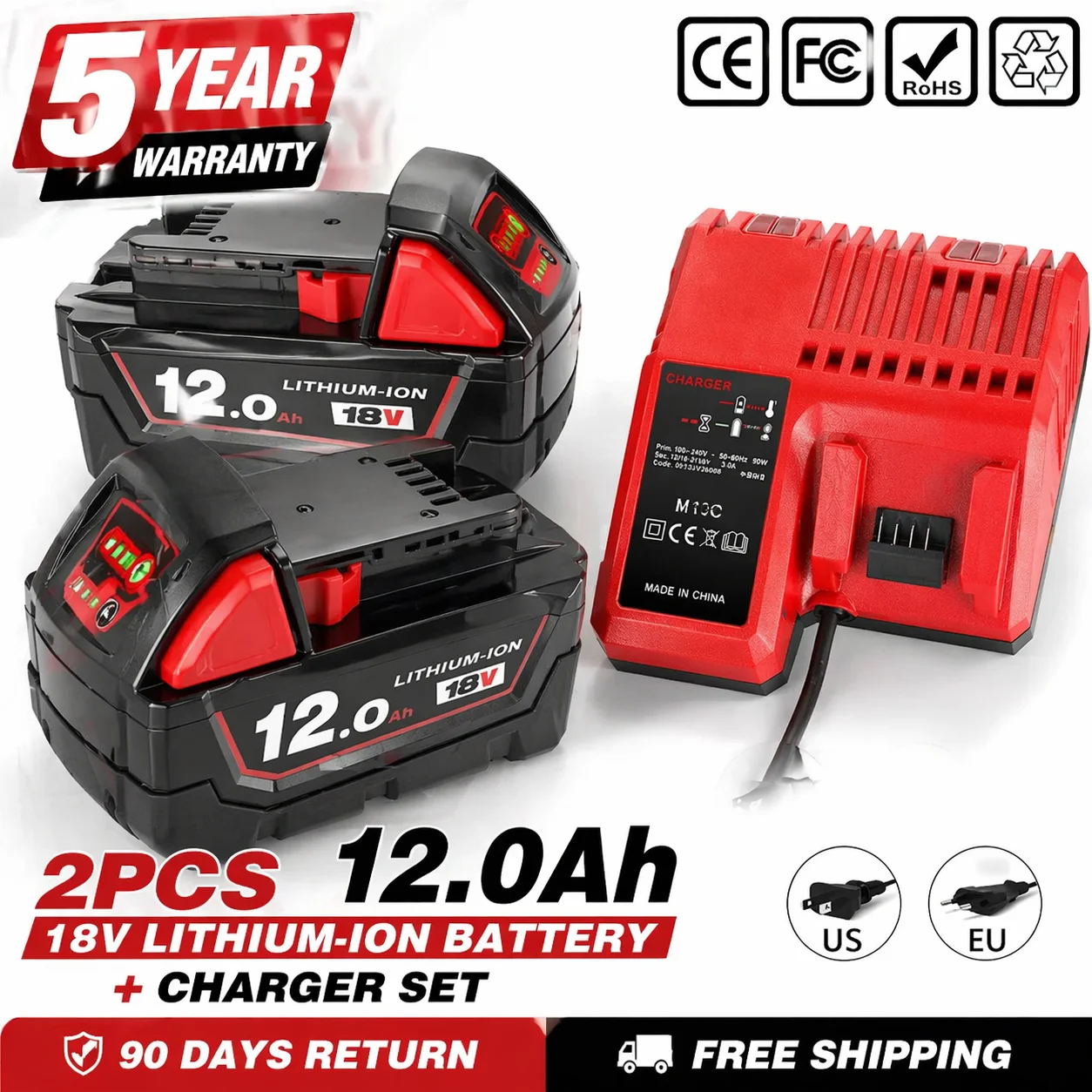 DHL 18V 12Ah For Milwaukee M18 Battery Li-Ion Replacement Battery For Milwaukee 18V M18 48-11-2830 0730-20 Tool battery