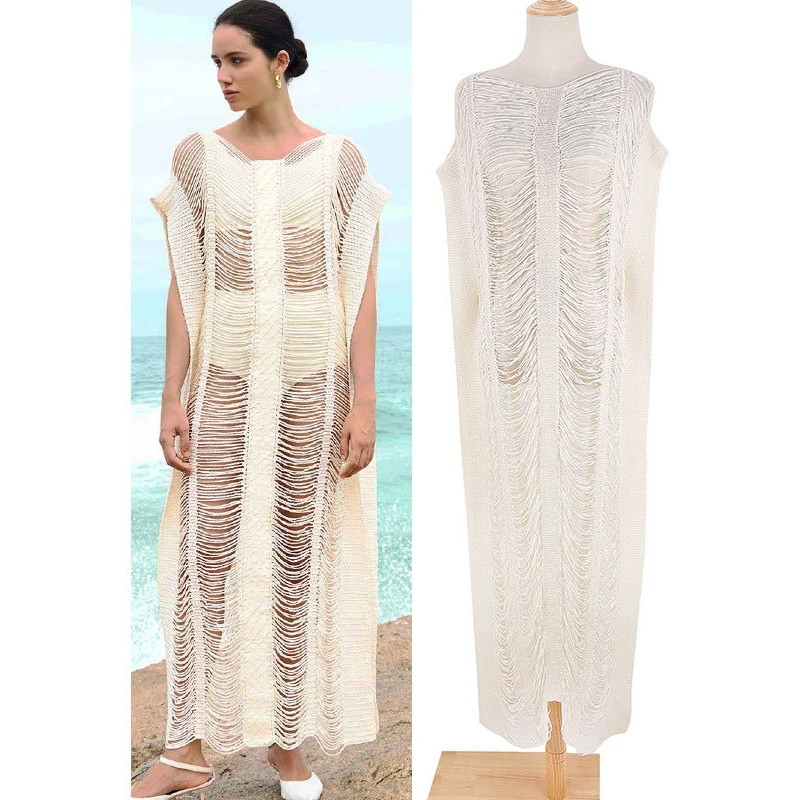 Para Praia 10 Colors Sweimsuit Cover Ups Long Crochet Beach Dress 2024 Women Swimwear Cover Sexy Split Polka Maxi Beach Dress
