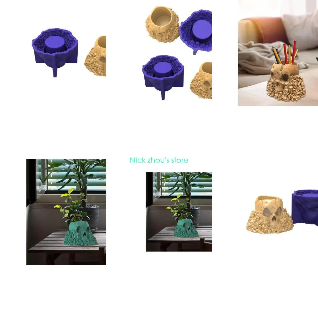 

E15E 3D форма черепа держатель для ручек горшок силиконовая форма форма для эпоксидной смолы DIY инструмент для украшения