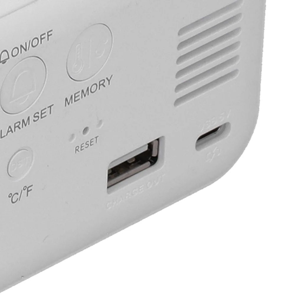 USB Charging Digital Alarm Clock Mirror Surface Black White LED Alarm Clock Digital Display Temperature Display