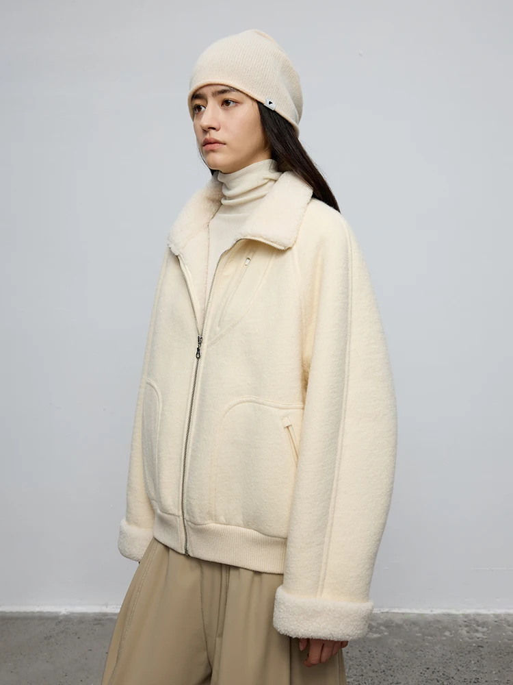 

Lamb Wool Blend Casual Original Women's Vintage Spring Autumn Loose Fit Stand Collar Trench Coat Faionable Commute Sle