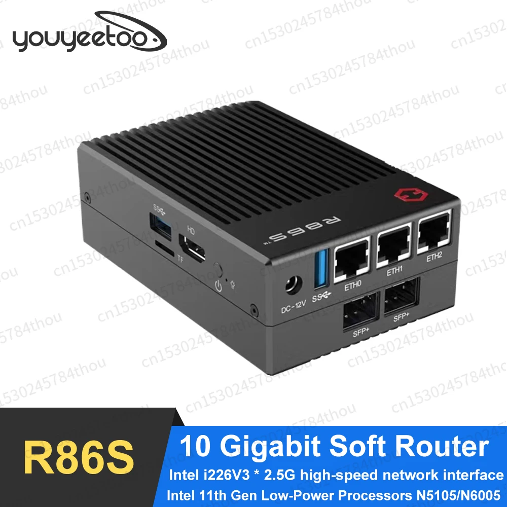 

R86S Soft Routing Multi-net port, Intel mini host N5105 N6005 8GB/16GB/32GB 10 Gigabit fiber port 2.5G Mini PC WIFI6 + Bluetooth